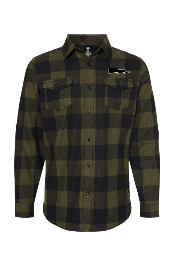 Adventure-ready Long Sleeve Flannel in Army and Black